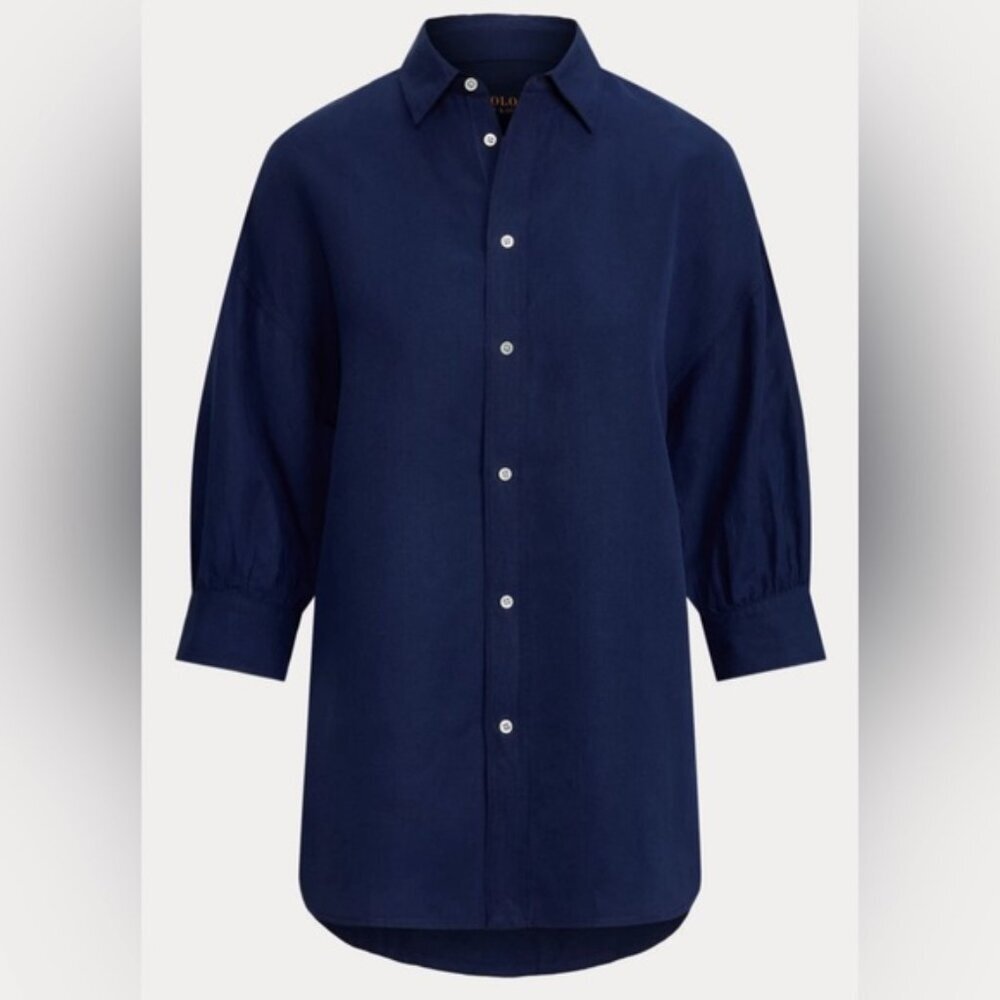 NWT POLO RALPH LAUREN LINEN SILK Blend Navy Relaxed Fit Twill Shirt Size M